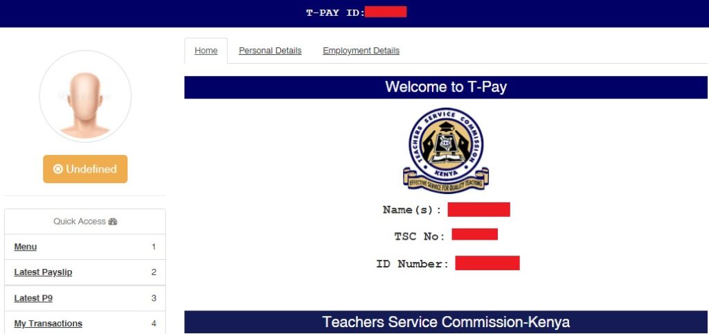 TSC payslip interface